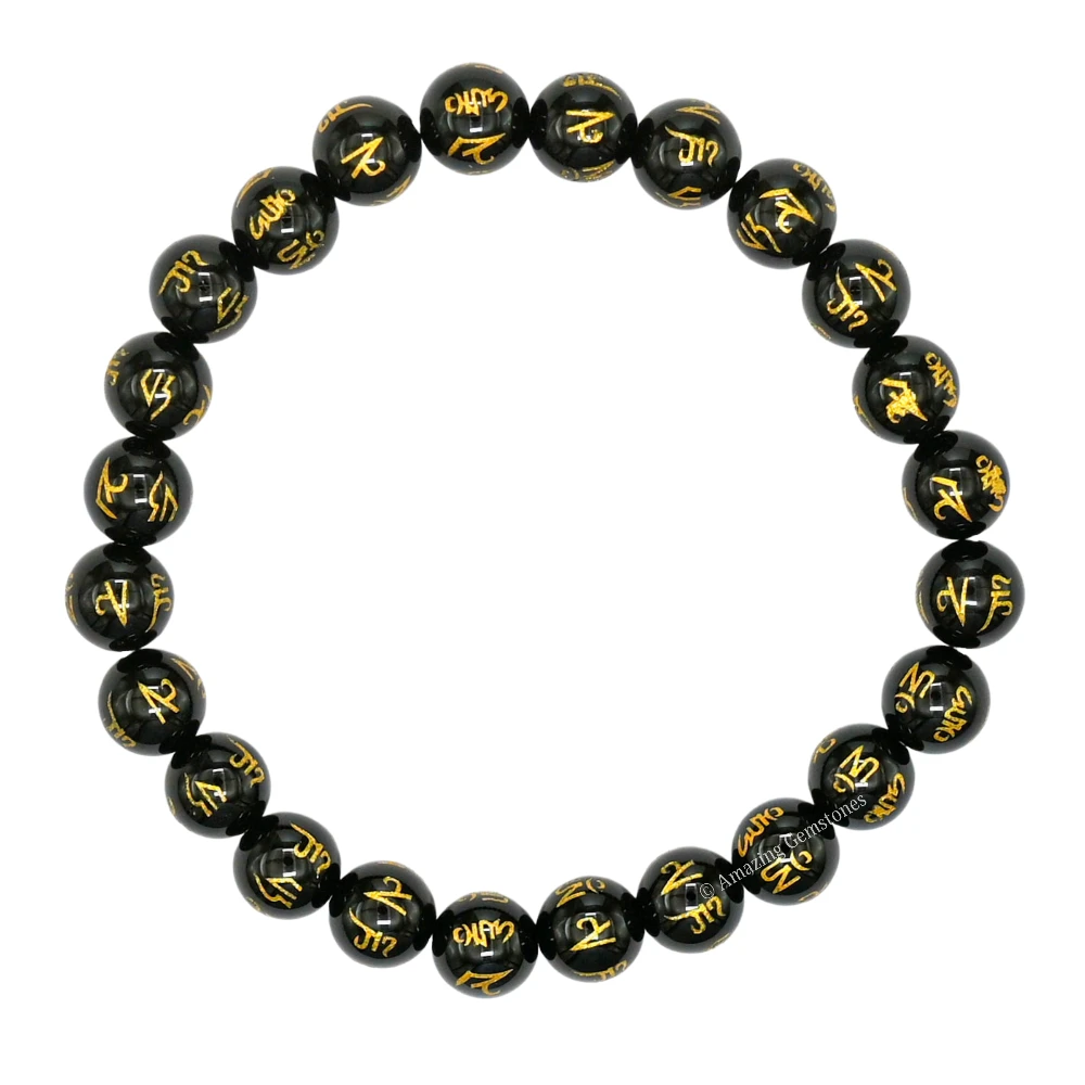 Black Agate (Om Mani Padme Hum) Bracelet (Strechable)