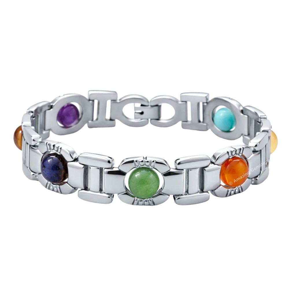 7 Chakra Bracelet - Premium Silver Chain