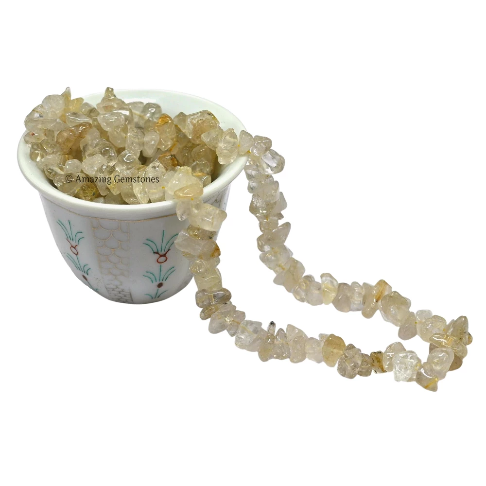 Golden Rutilated Quartz Chips - Pre Drilled