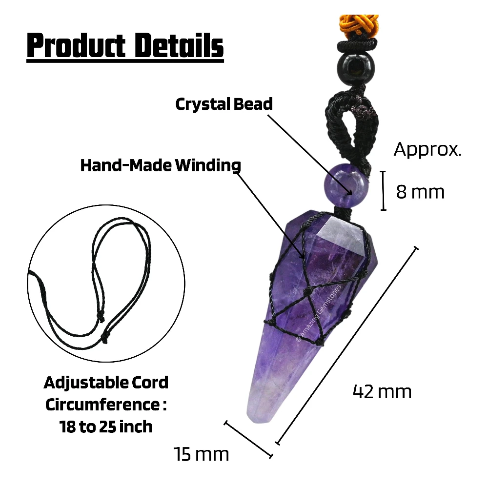 Amethyst Pendulum Pendant Necklace (Macrame)