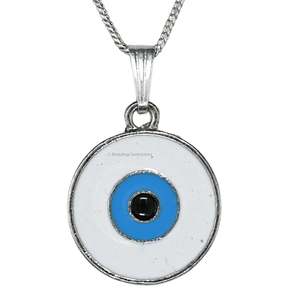 White Evil Eye Pendant - Round (Silver)