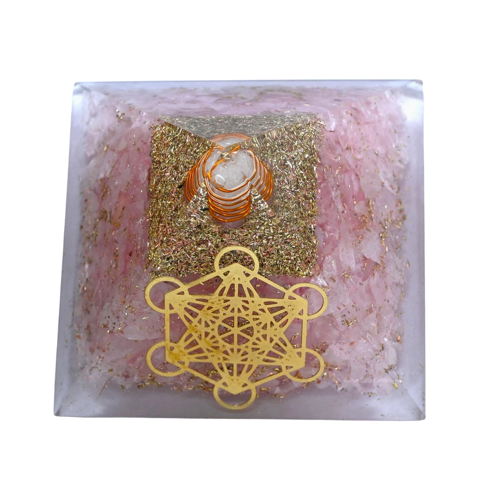 Rose Quartz Orgone Pyramid - Metatron Cube