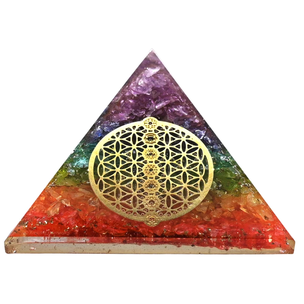 Chakra Onyx Orgone Pyramid - Chakra Flower of Life