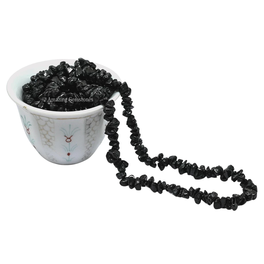 Black Tourmaline Chips - Pre Drilled