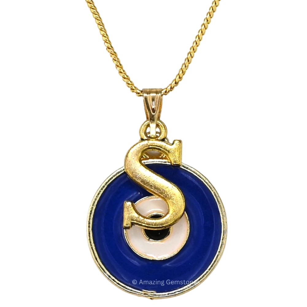 Evil Eye Pendant Necklace with S Initial
