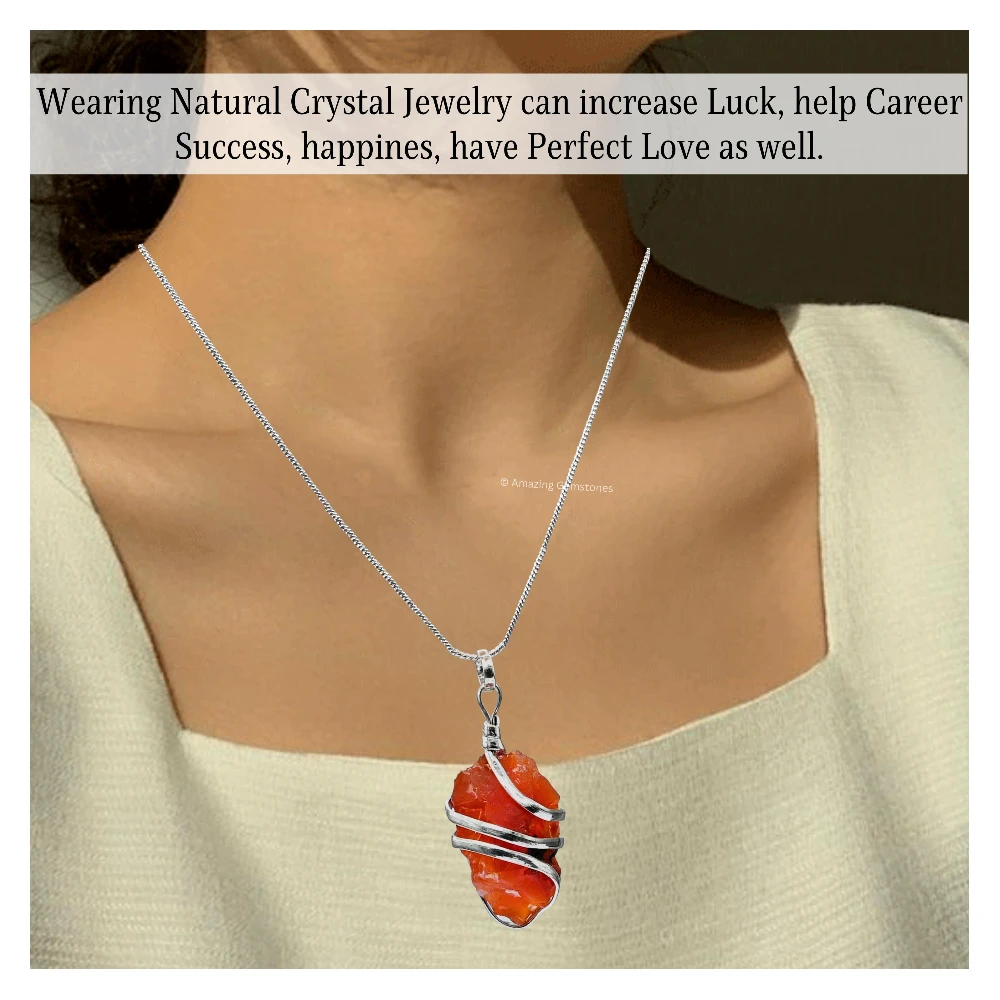 Carnelian Necklace - Spiral Raw Stone (Silver)
