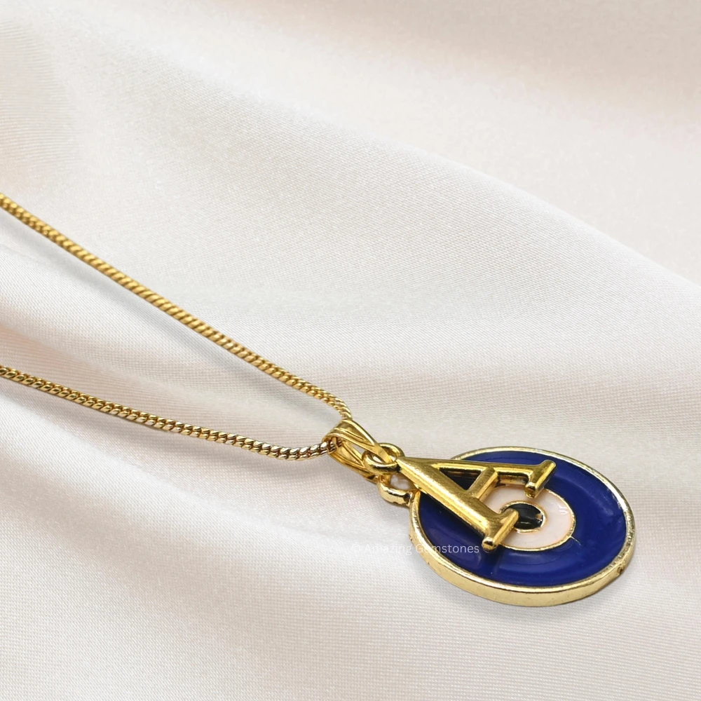 Evil Eye Pendant Necklace with A Initial