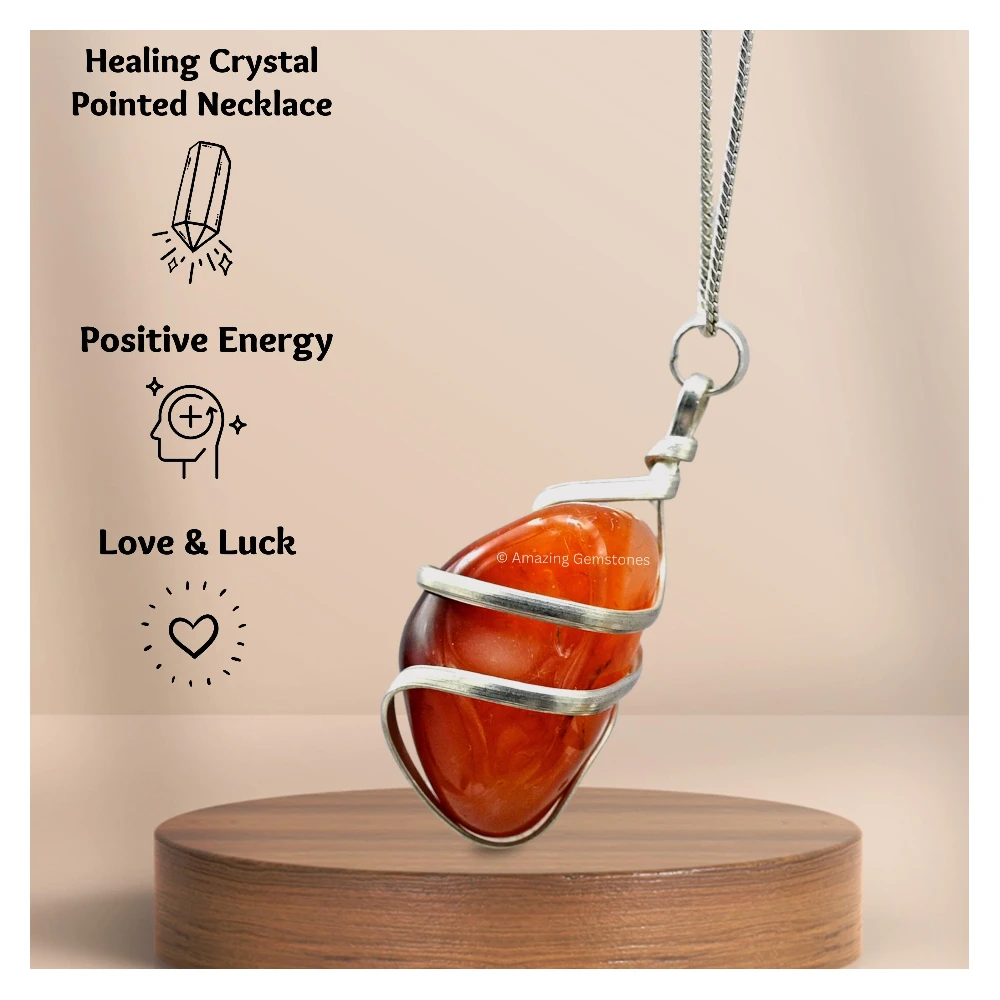 Carnelian Necklace - Spiral Tumbled (Silver)