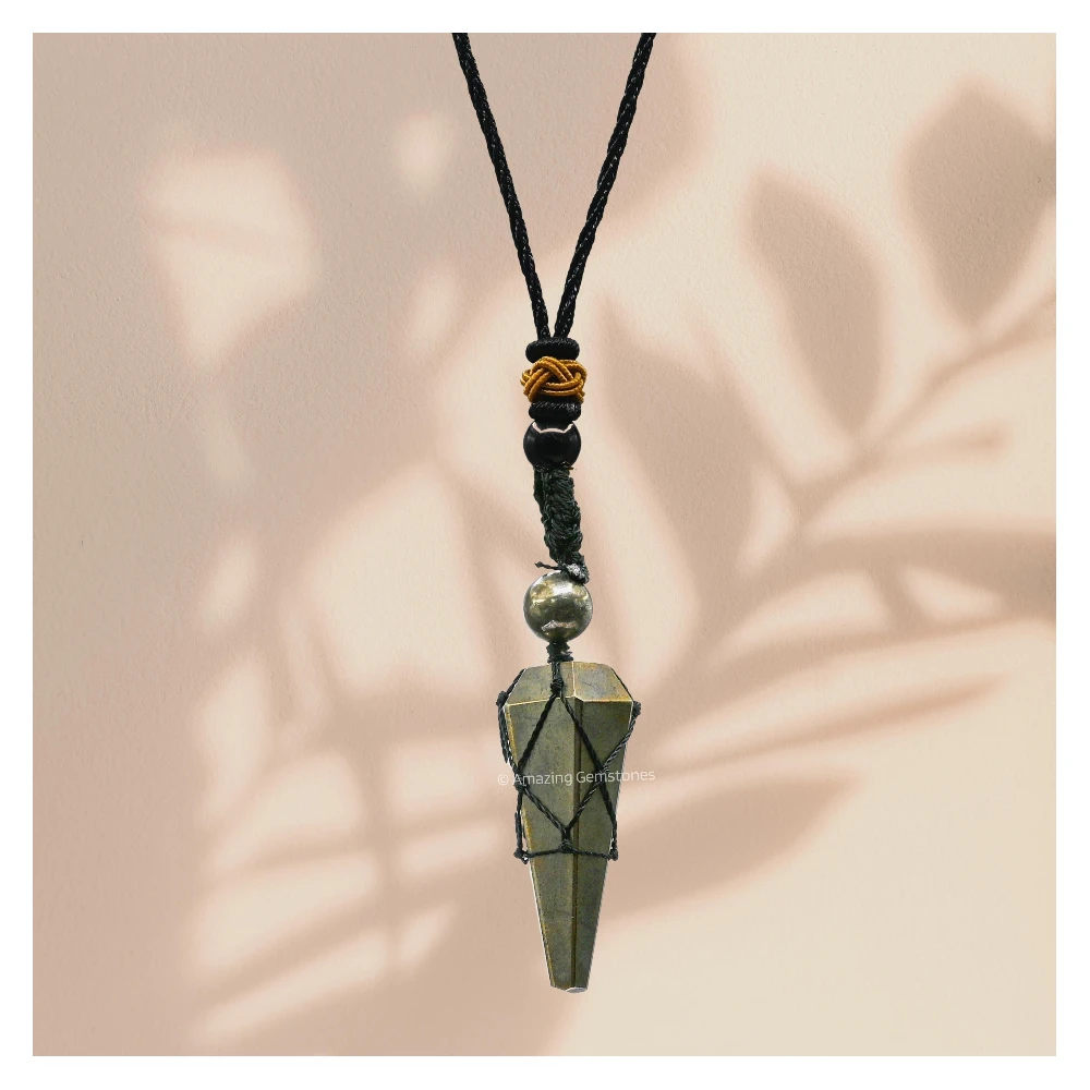 Pyrite Pendulum Pendant Necklace (Macrame)