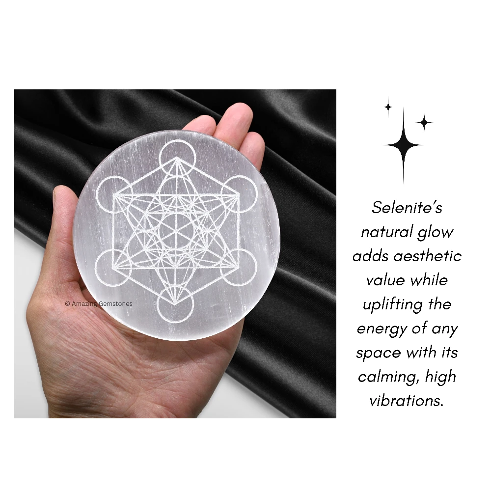 Selenite Charging Plate for Crystals - Metatron Cube (4 Inch)
