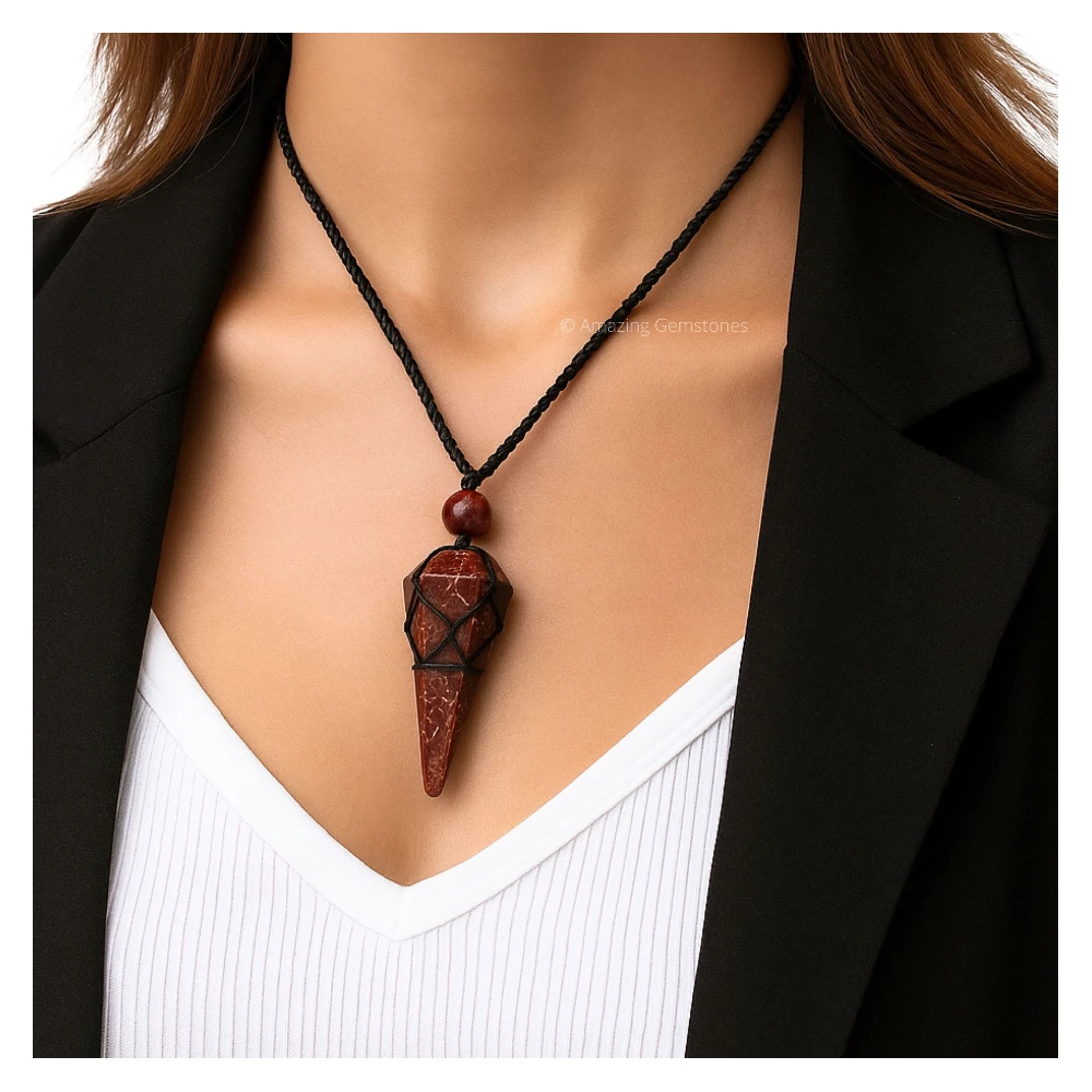 Garnet Pendulum Pendant Necklace (Macrame)