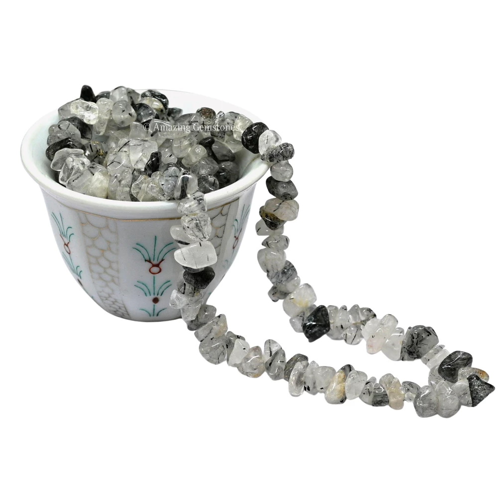 Black Rutilated Quartz Chips - Pre Drilled