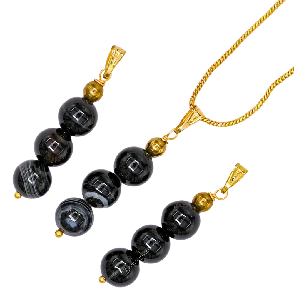 Black Sulemani Hakik Bead Pendant (Gold)