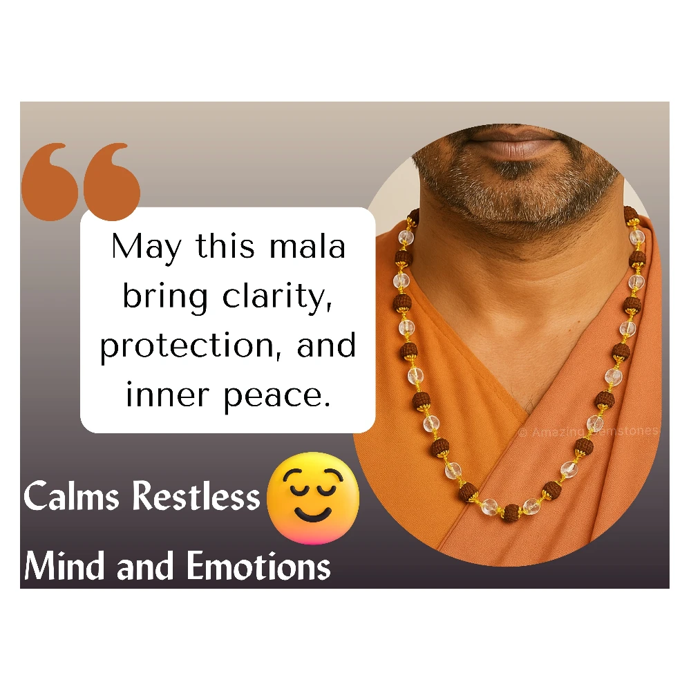 Rudraksha and Sphatik Mala Necklace (Gold Chain) (Faceted)