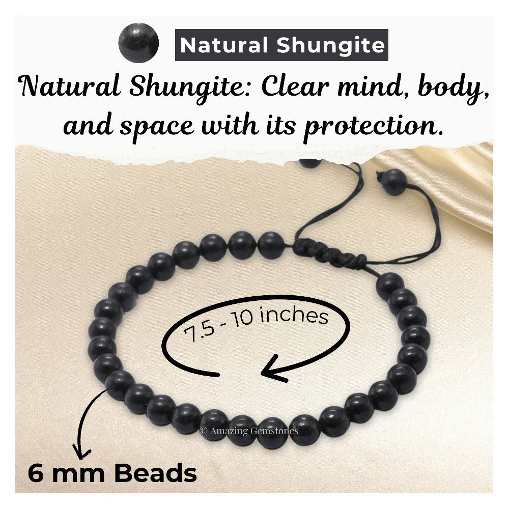Shungite Healing Crystal Bracelets - 6mm Beads (Adjustable)