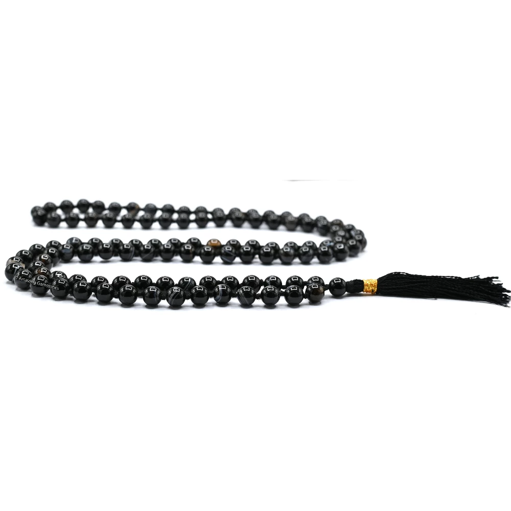 Black Hakik Mala (Hand Knotted)