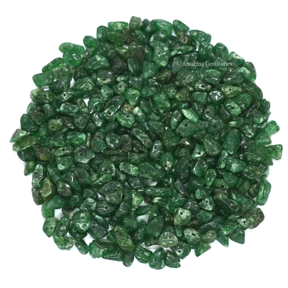 Dark Green Aventurine Chips - Pre Drilled