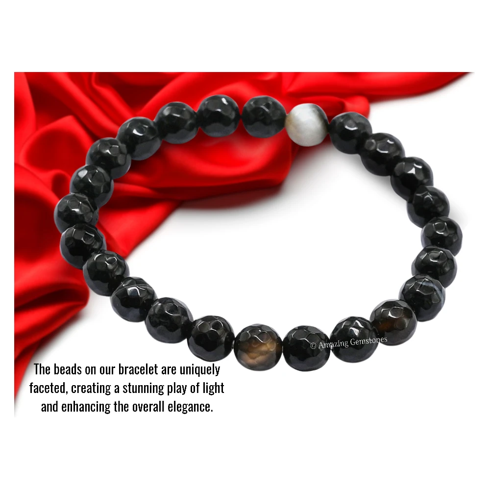 Black Bended Bracelet (Faceted) (Stretchable)