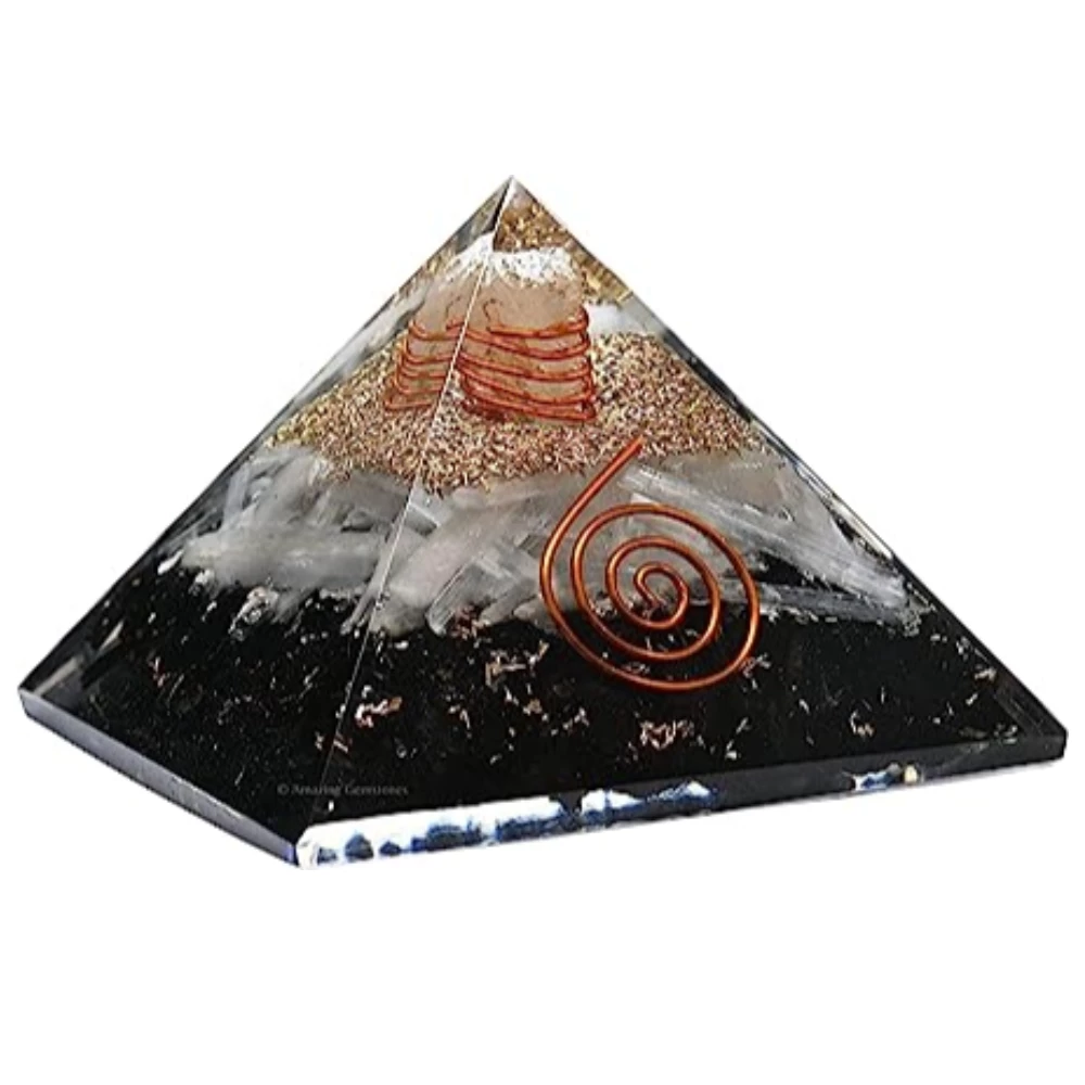 Black Tourmaline Selenite Orgone Pyramid (Extra Large)