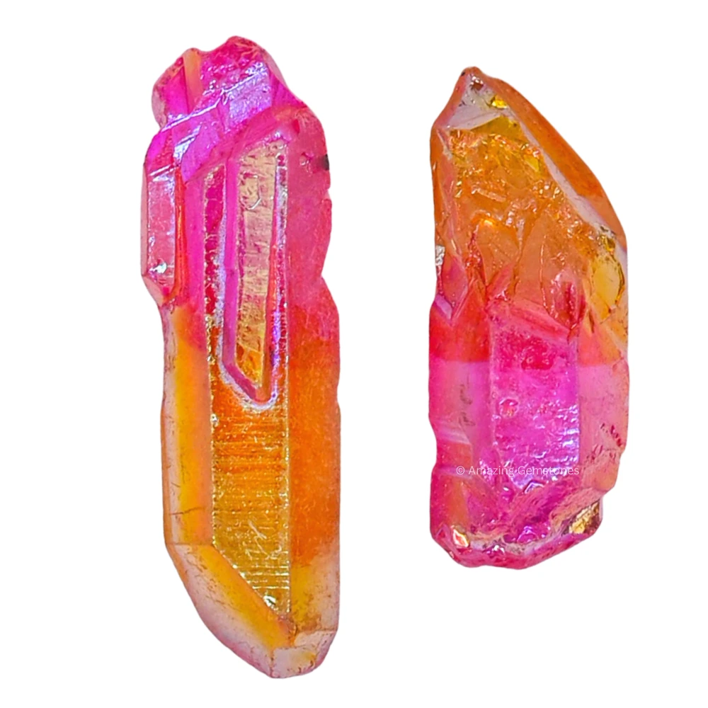 Rose Tangerine Aura Quartz Raw Crystal Points (2 Pieces)