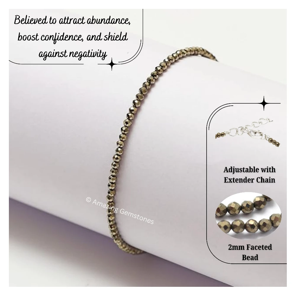 Pyrite Crystal Anklet - 2mm Faceted Bead (Silver)