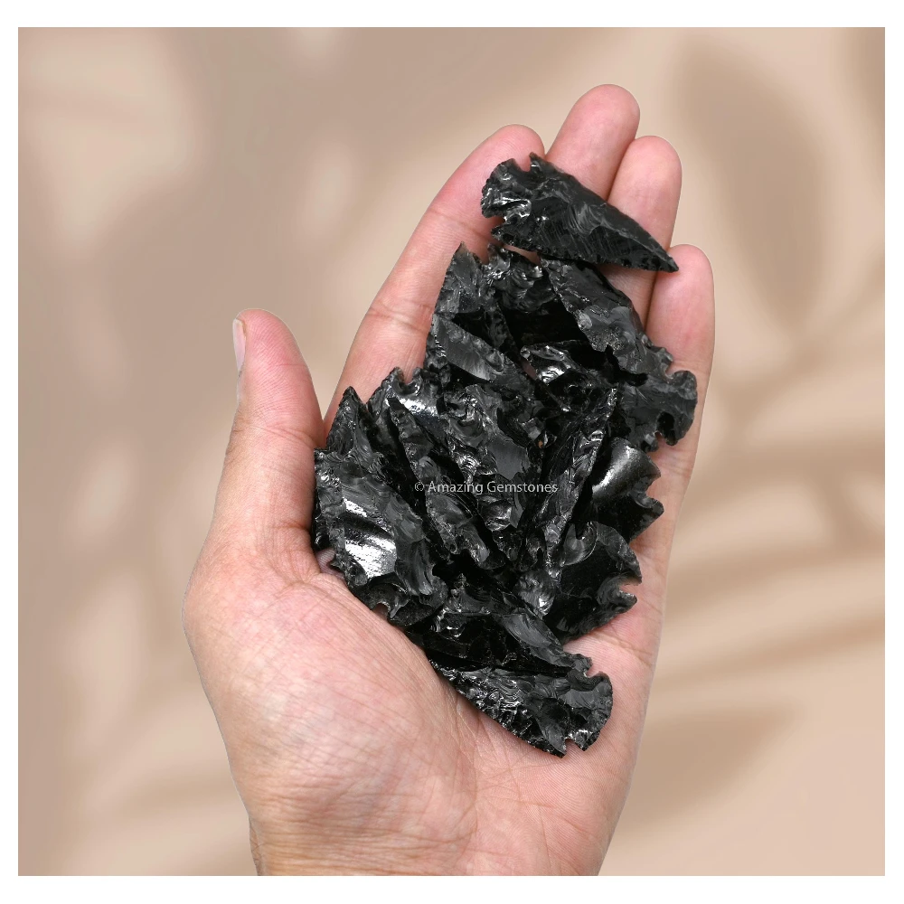 Black Obsidian Crystal Arrowhead - 1" to 1.5" (20 Pieces)
