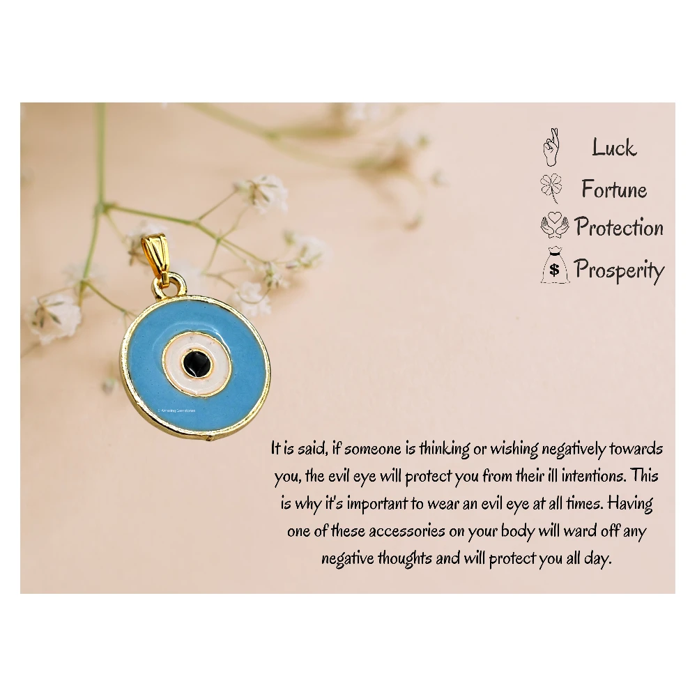 Sky Blue Evil Eye Pendant - Round (Gold)