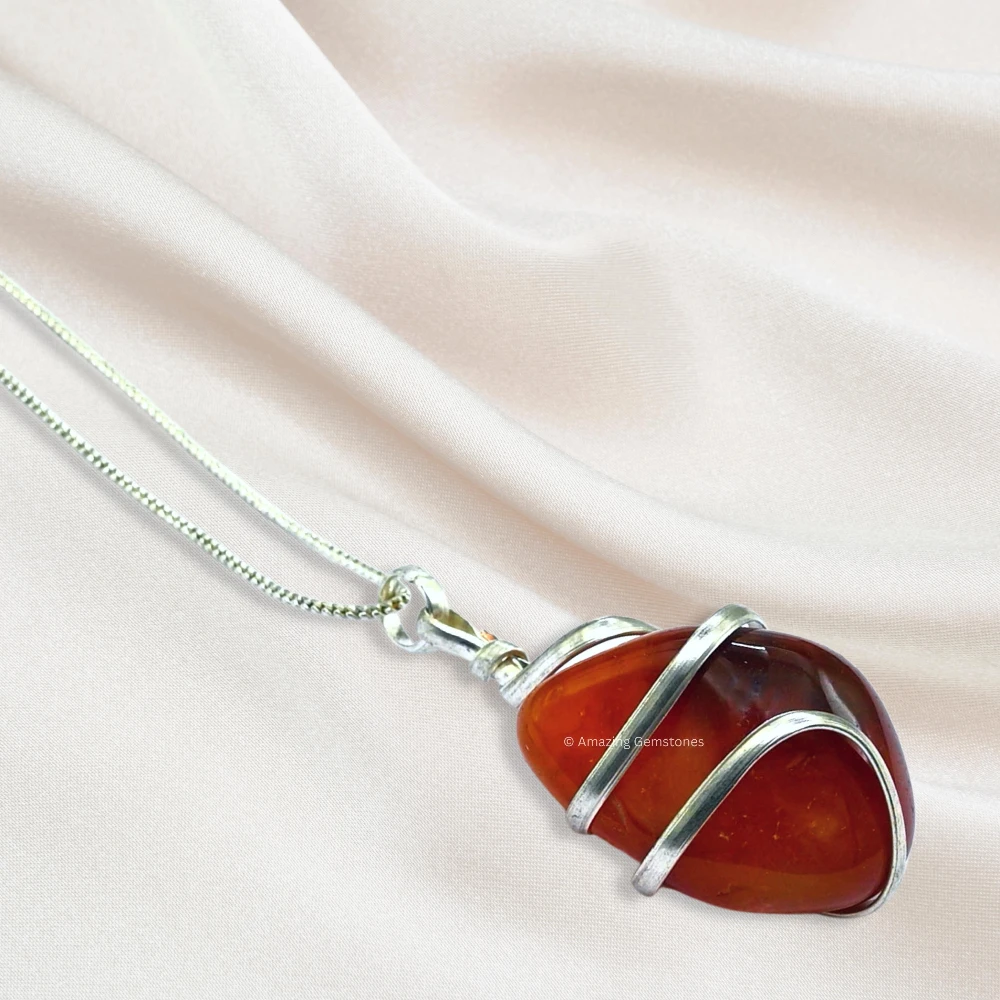 Carnelian Necklace - Spiral Tumbled (Silver)