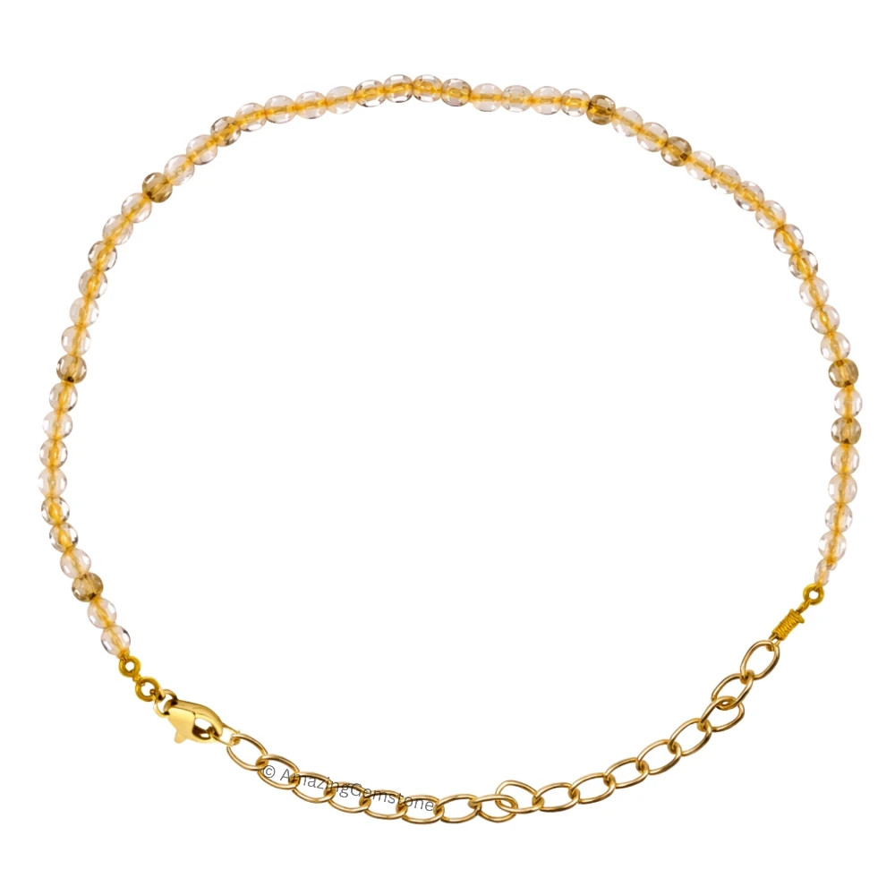 Golden Rutilated Quartz Crystal Bracelet - 2mm Faceted Bead (Gold)