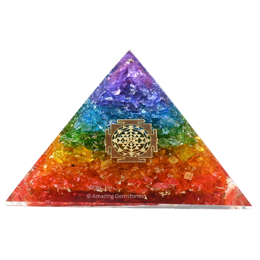 Chakra Onyx Orgone Pyramid - Sri Yantra