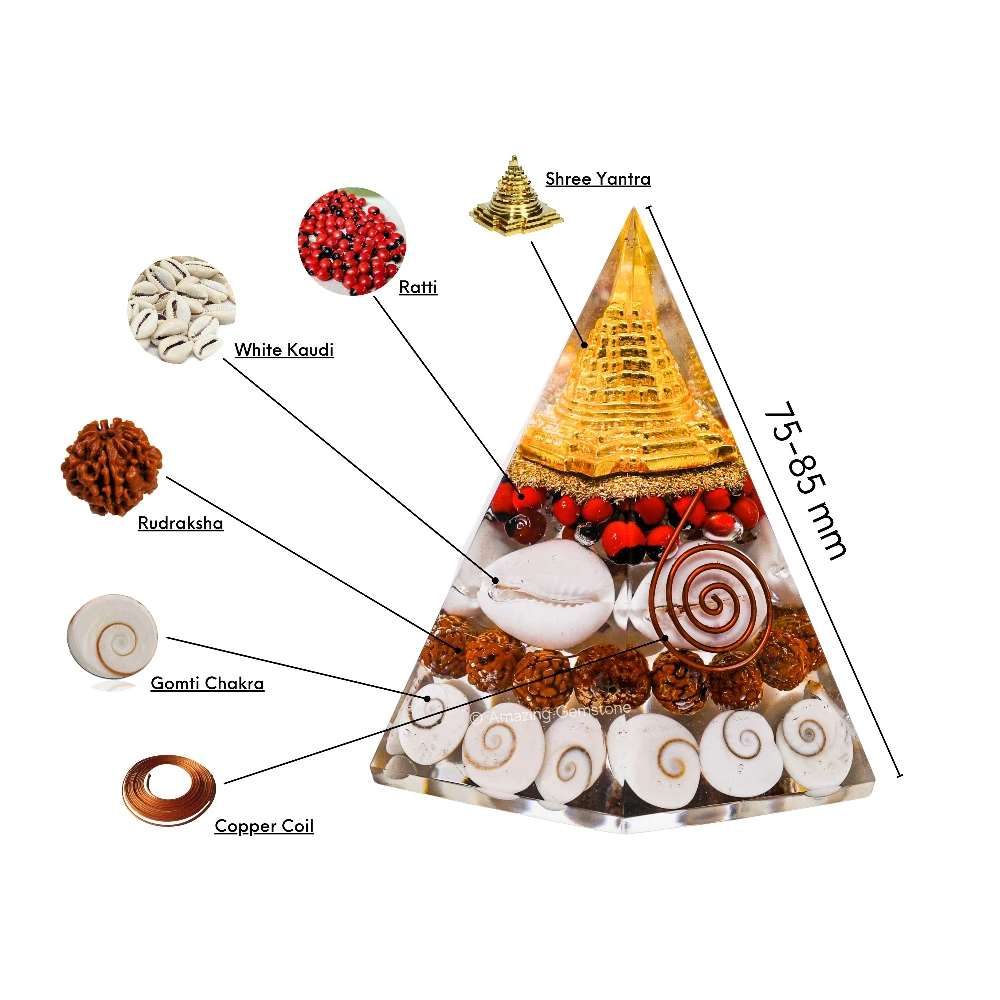 Shri Yantra Gomati Chakra Rudraksha Pyramid - Hexagonal Wealth Pyramid
