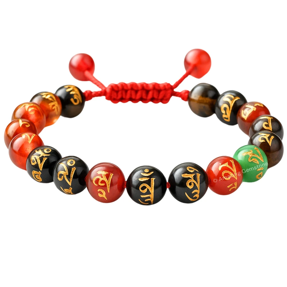 Multi Agate OM Mani Padme-Hum Bracelet (Adjustable)