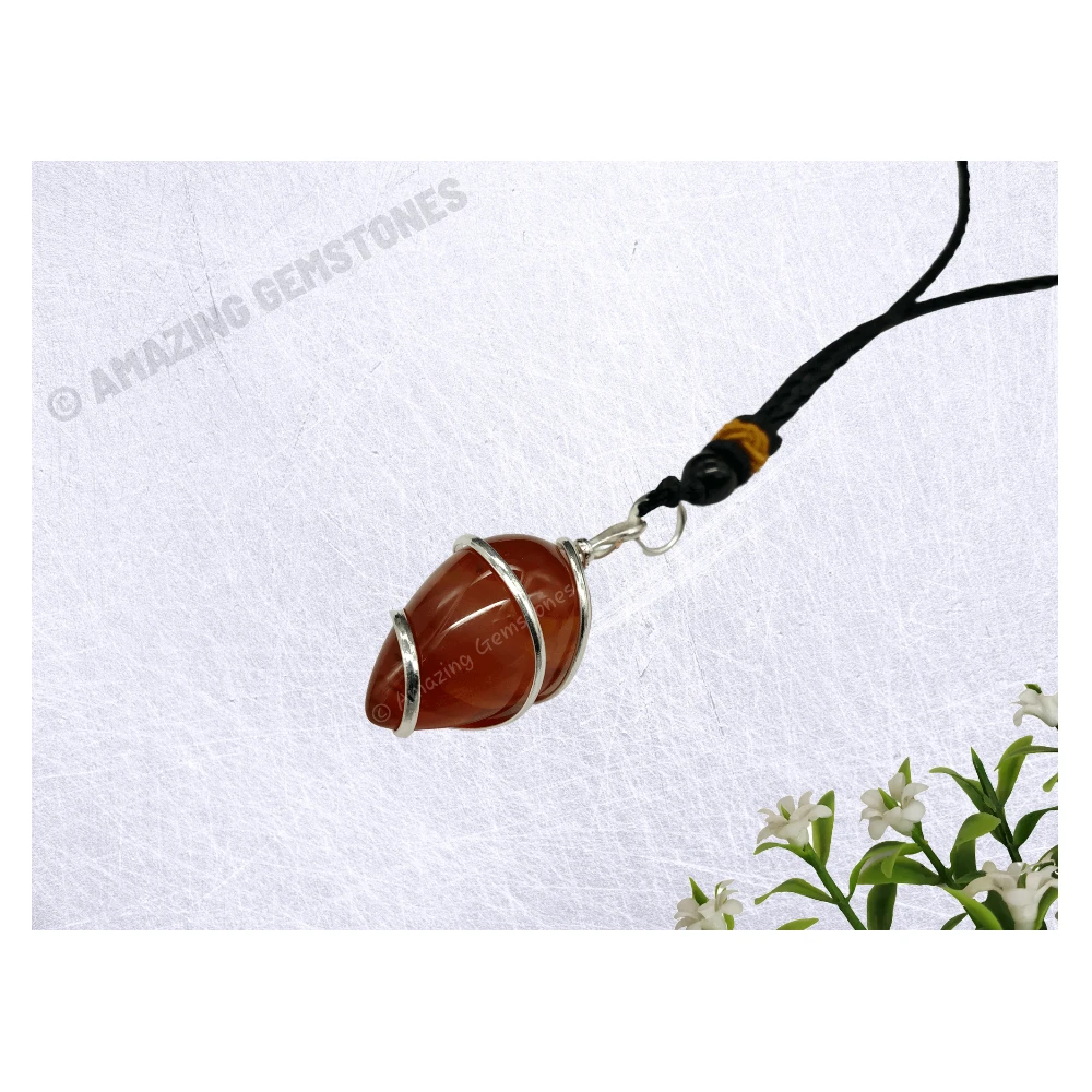 Carnelian Necklace - Spiral Tear Drop (Silver)