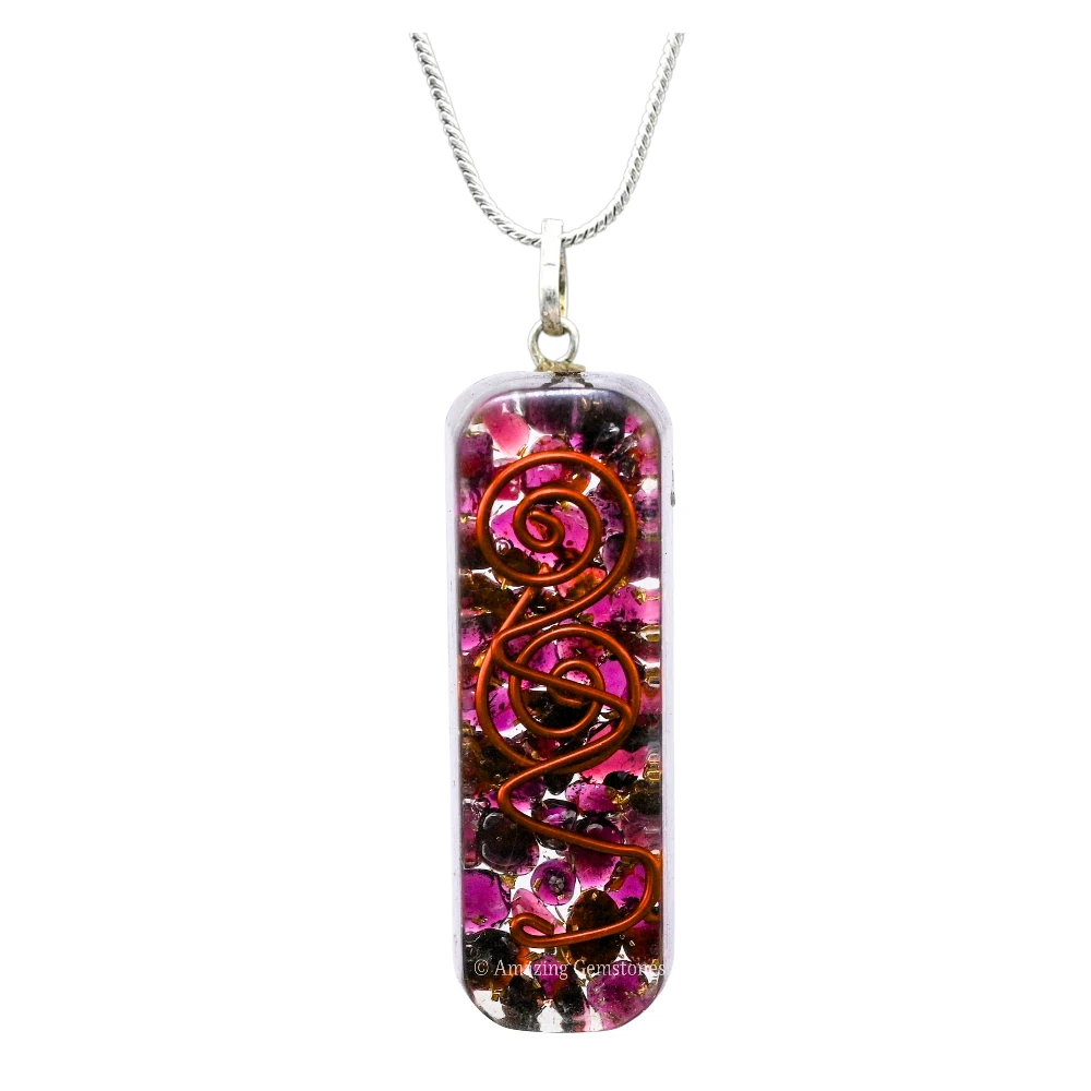 Garnet Crystal Orgone Pendant - Rectangle