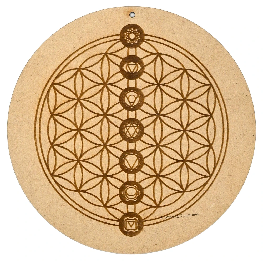 Wooden Crystal Grid Sacred Geometry - Chakra Flower of Life (6 Inch)
