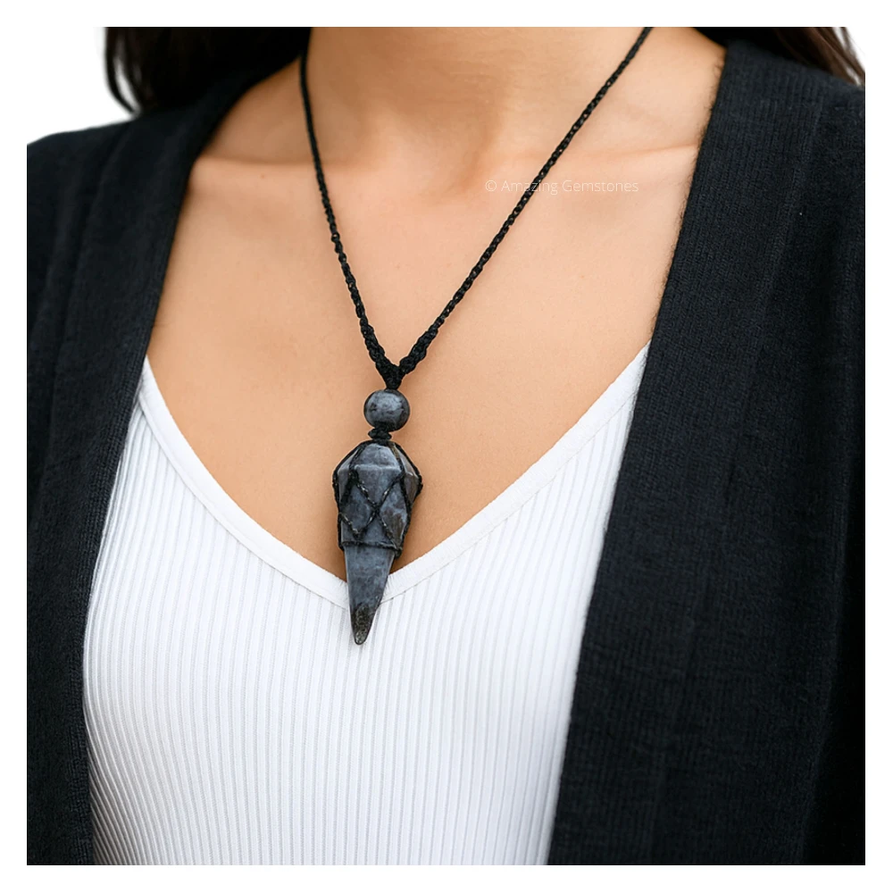 Larvikite Pendulum Pendant Necklace (Macrame)