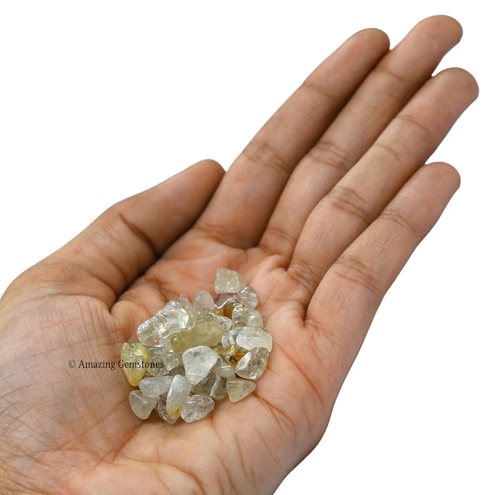 Golden Rutilated Quartz Chips - Pre Drilled