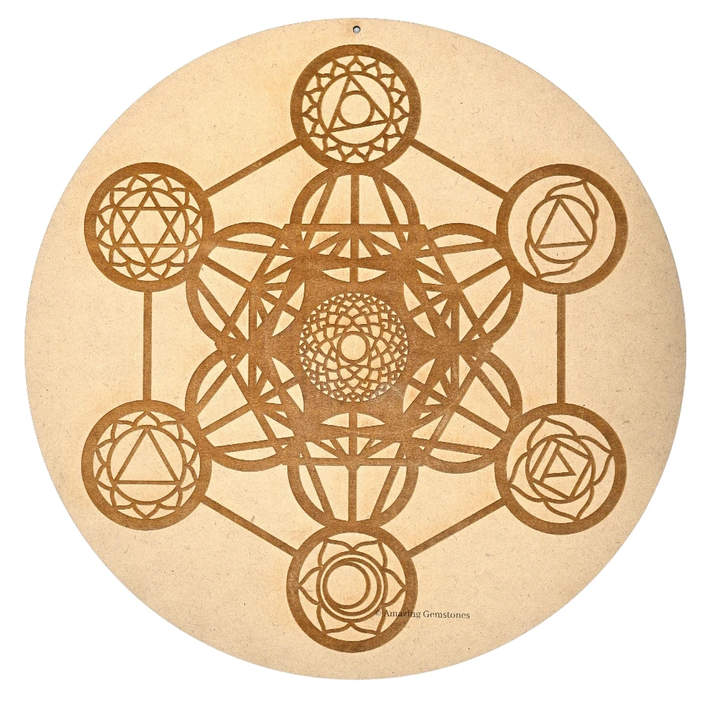 Wooden Crystal Grid Sacred Geometry - Chakra Metatron Cube (12 Inch)