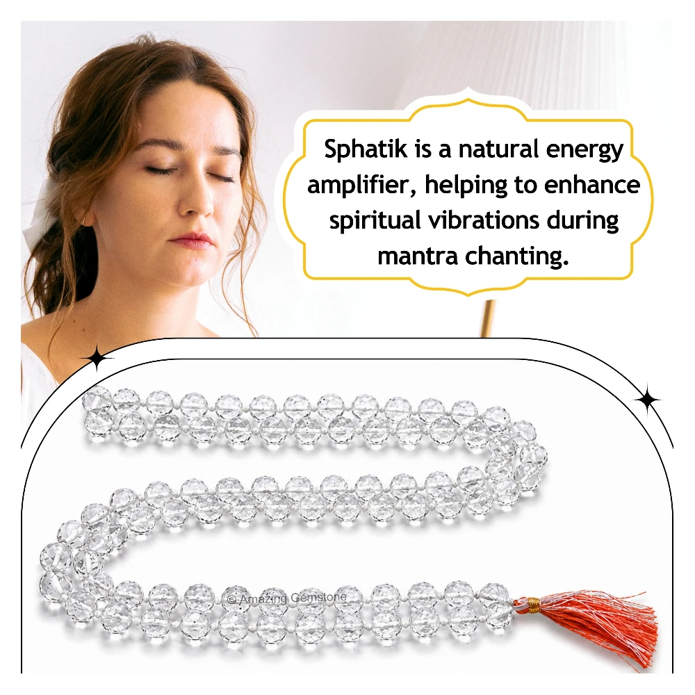 Sphatik Mala - Diamond Cut 7mm Beads (Hand Knotted)