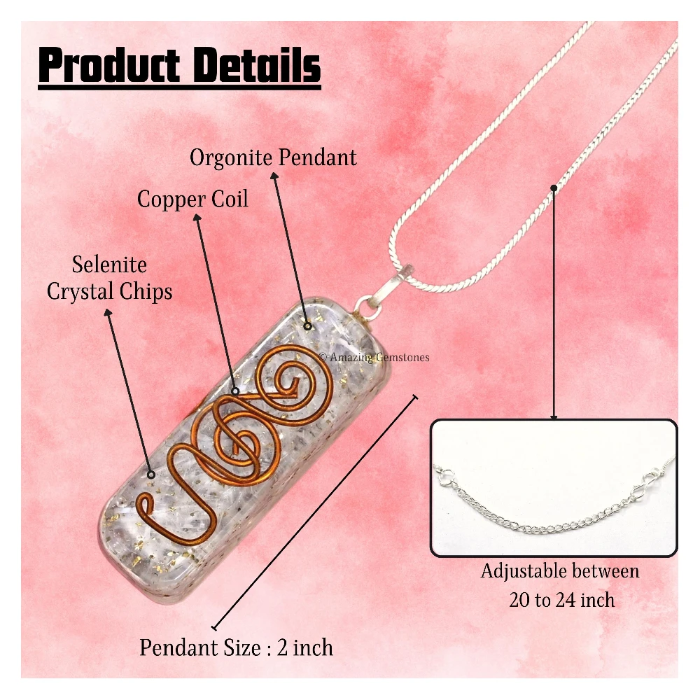 Selenite Crystal Orgone Pendant - Rectangle