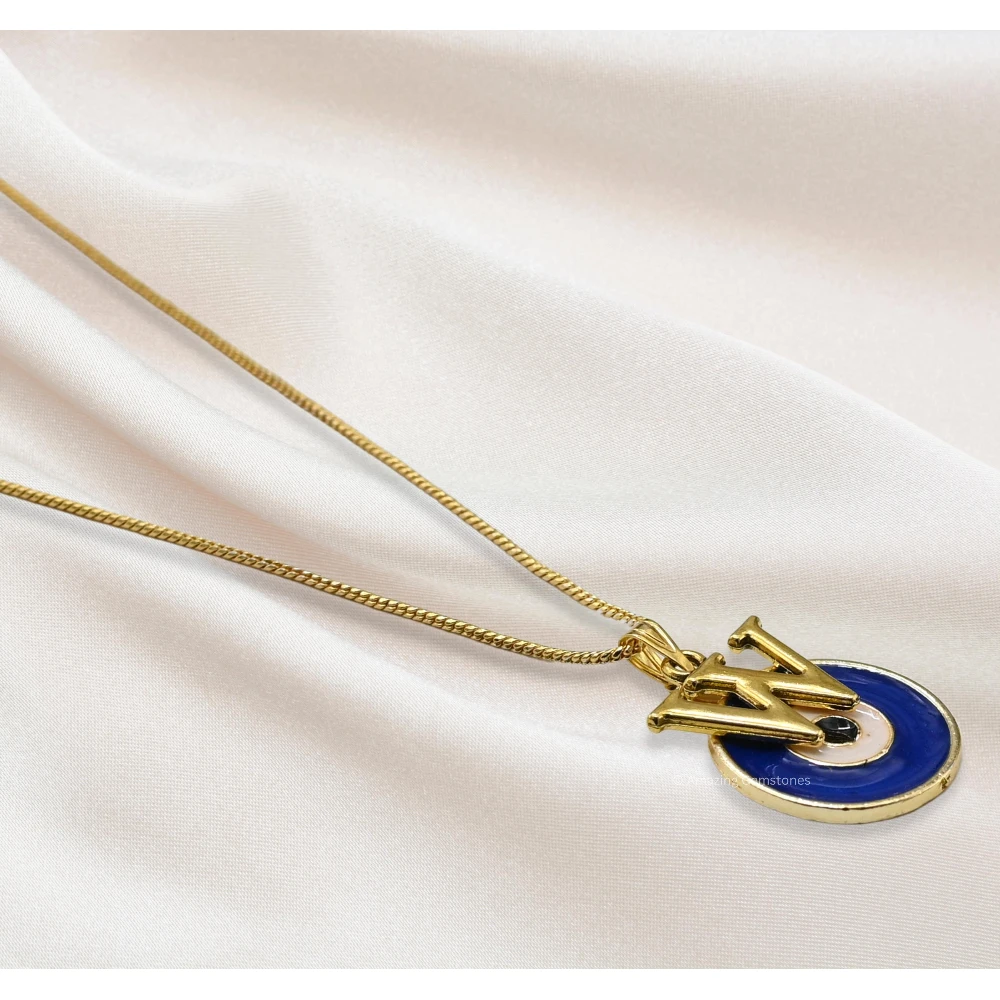 Evil Eye Pendant Necklace with W Initial