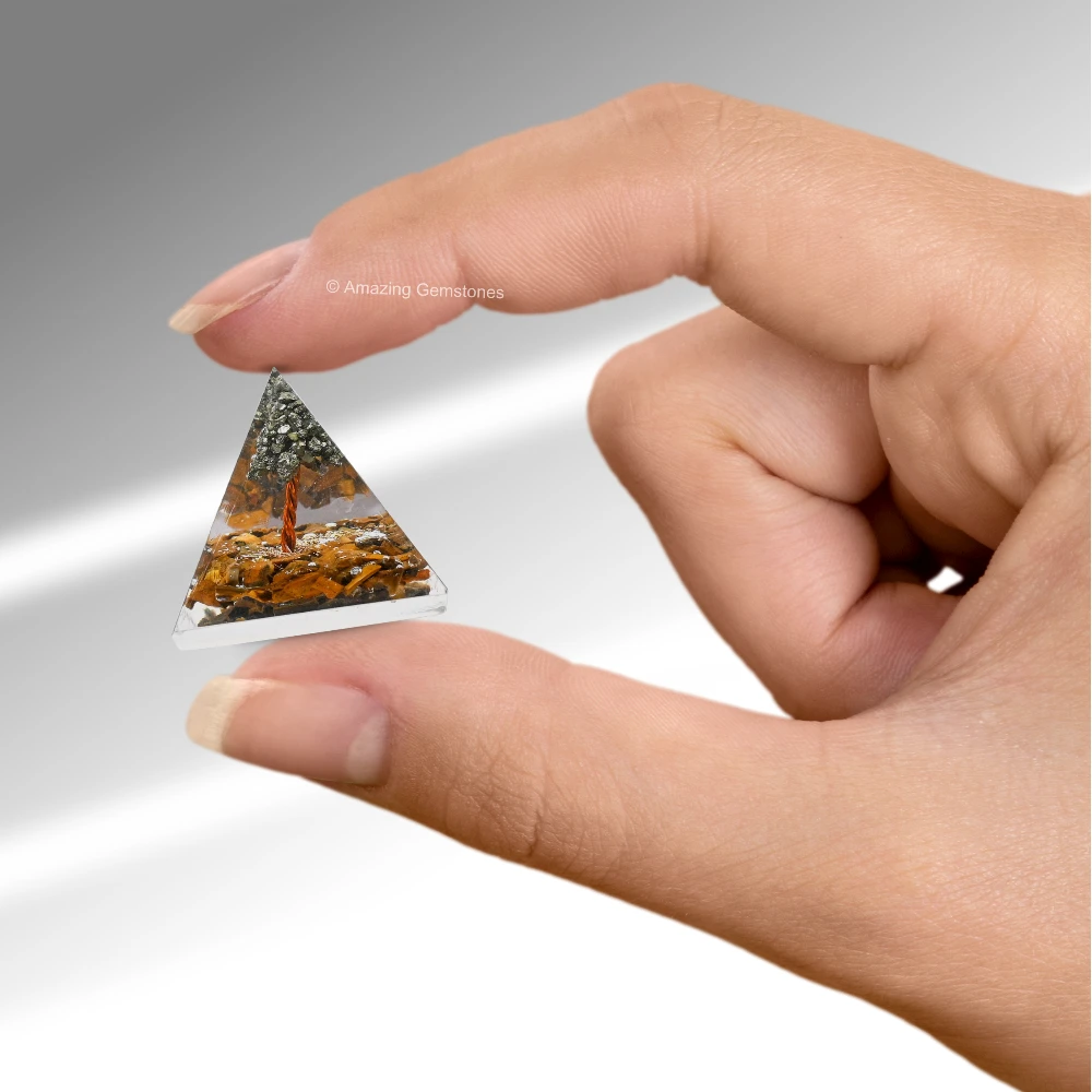 Tiger Eye with Pyrite Tree Orgone Pyramid - Mini