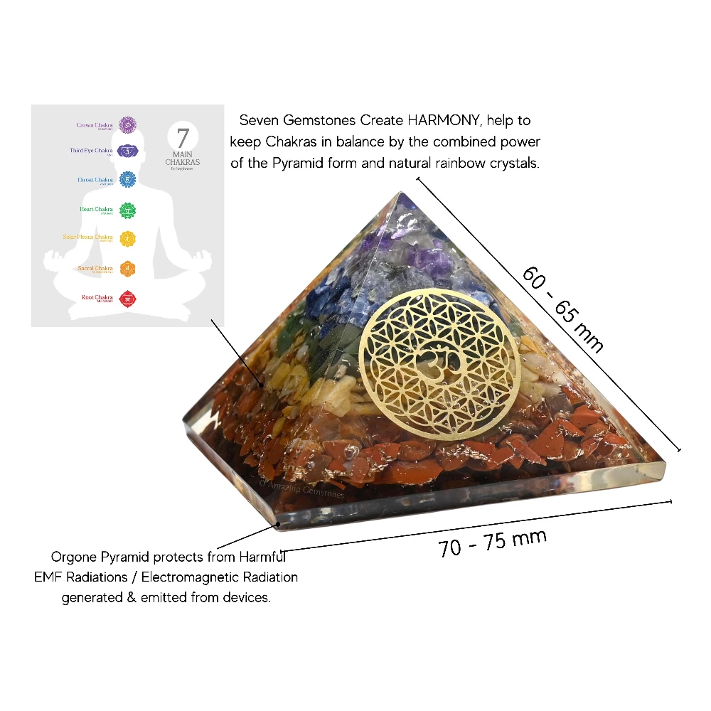 Natural Chakra Orgone Pyramid - OM Flower of Life