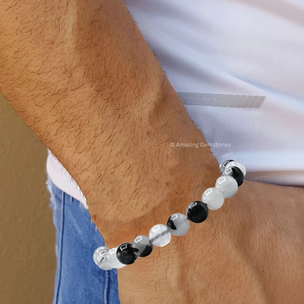 Black Rutilated Quartz Bracelet (Adjustable)