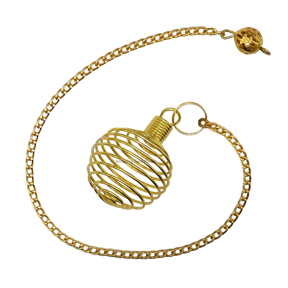 Copper Metal Pendulum - Gold Spiral Cage (MP51)