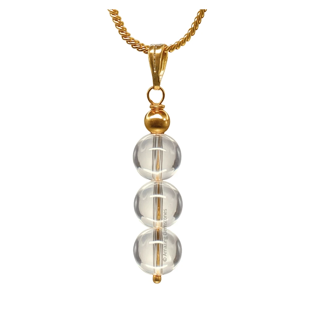 Clear Quartz Bead Pendant (Gold)