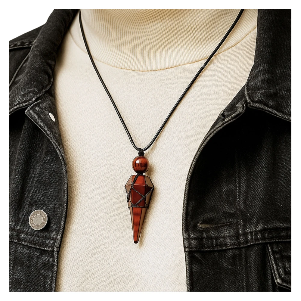 Red Tiger Eye Pendulum Pendant Necklace (Macrame)