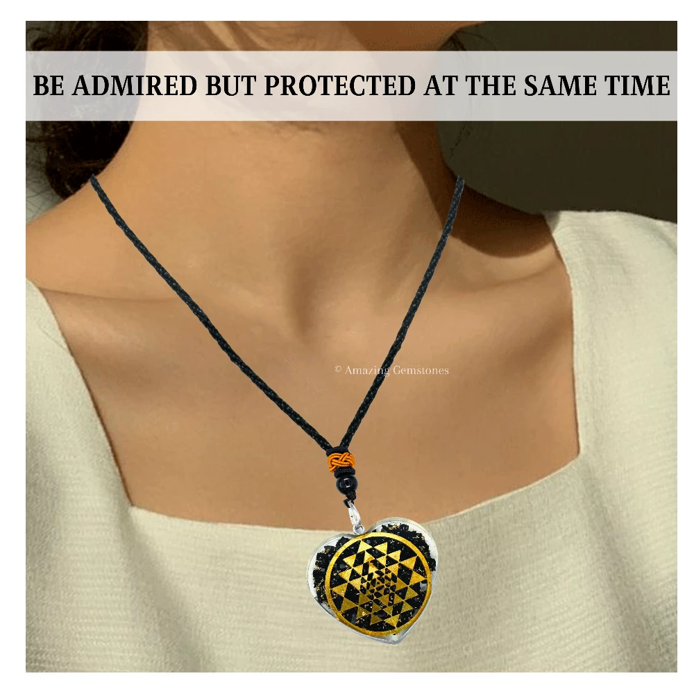 Shungite Necklace - Round Shriyantra (Heart)