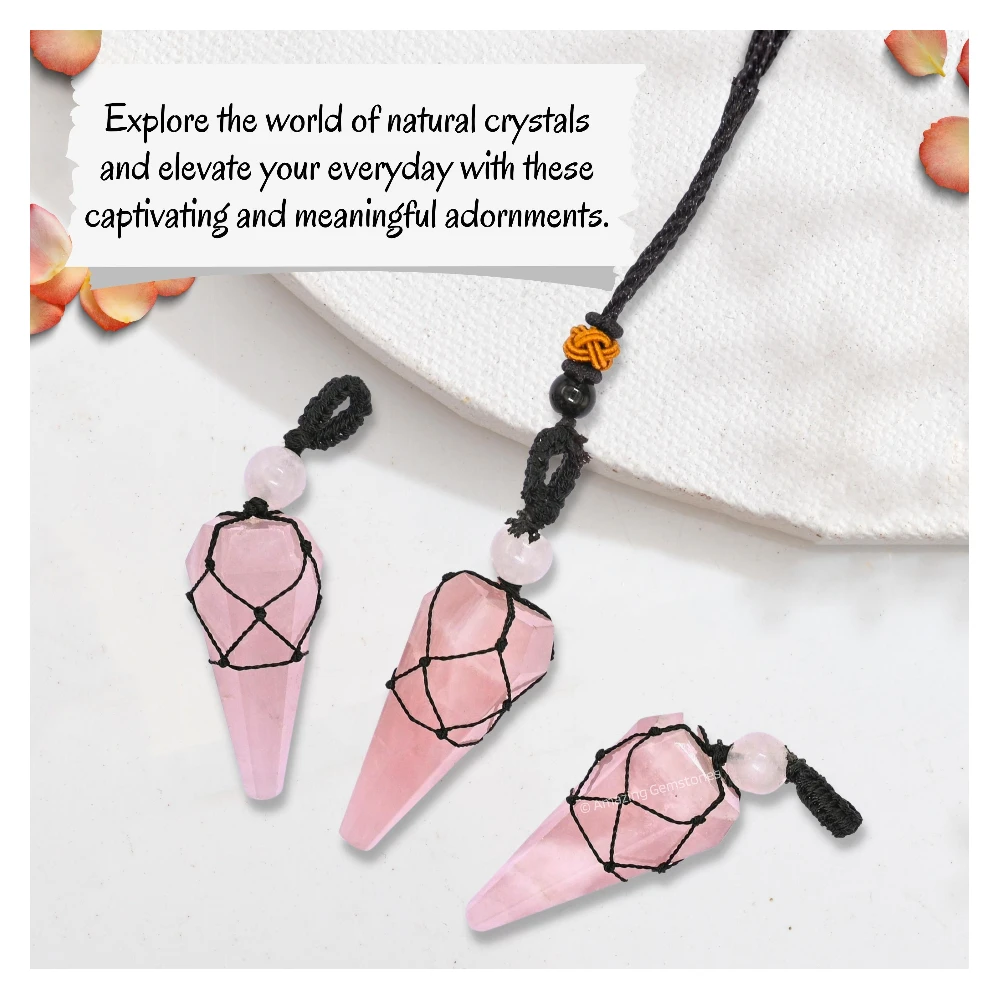 Rose Quartz Pendulum Pendant Necklace (Macrame)
