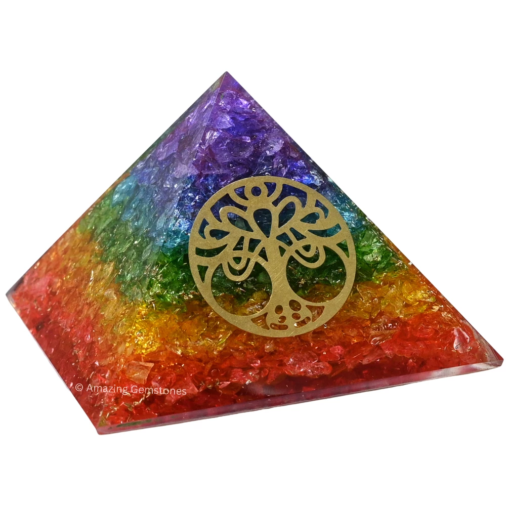 Chakra Onyx Orgone Pyramid - Vintage Tree of Life